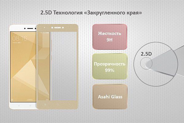 Защитное стекло 2.5D для Xiaomi Redmi Note 4X Ainy Full Screen Cover (Gold/Золотистый) - 1