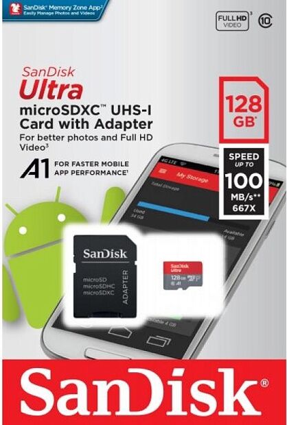 SanDisk Ultra Android microSD 128GB Class 10 UHS-I (100 Mb/s) 
