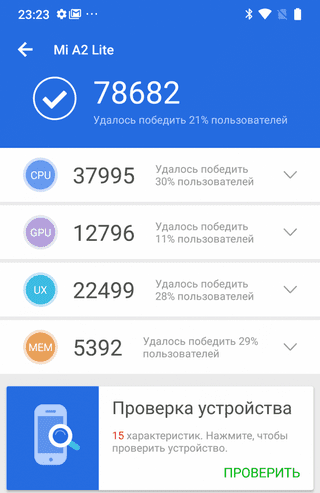 Результаты теста по AnTuTu для Xiaomi Mi A2 Lite
